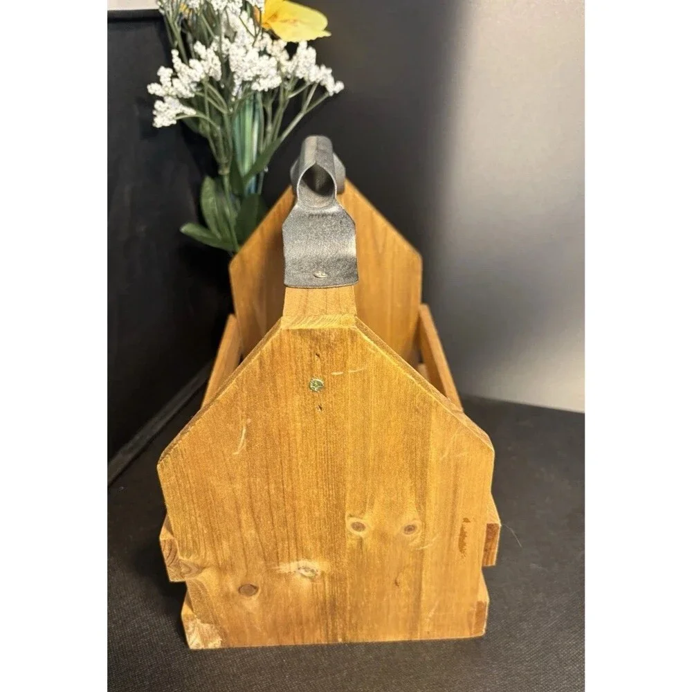 Rustic Wooden Beer Caddy Six Pack Carrier w/ Bottle Opener Farmhouse Style 10”